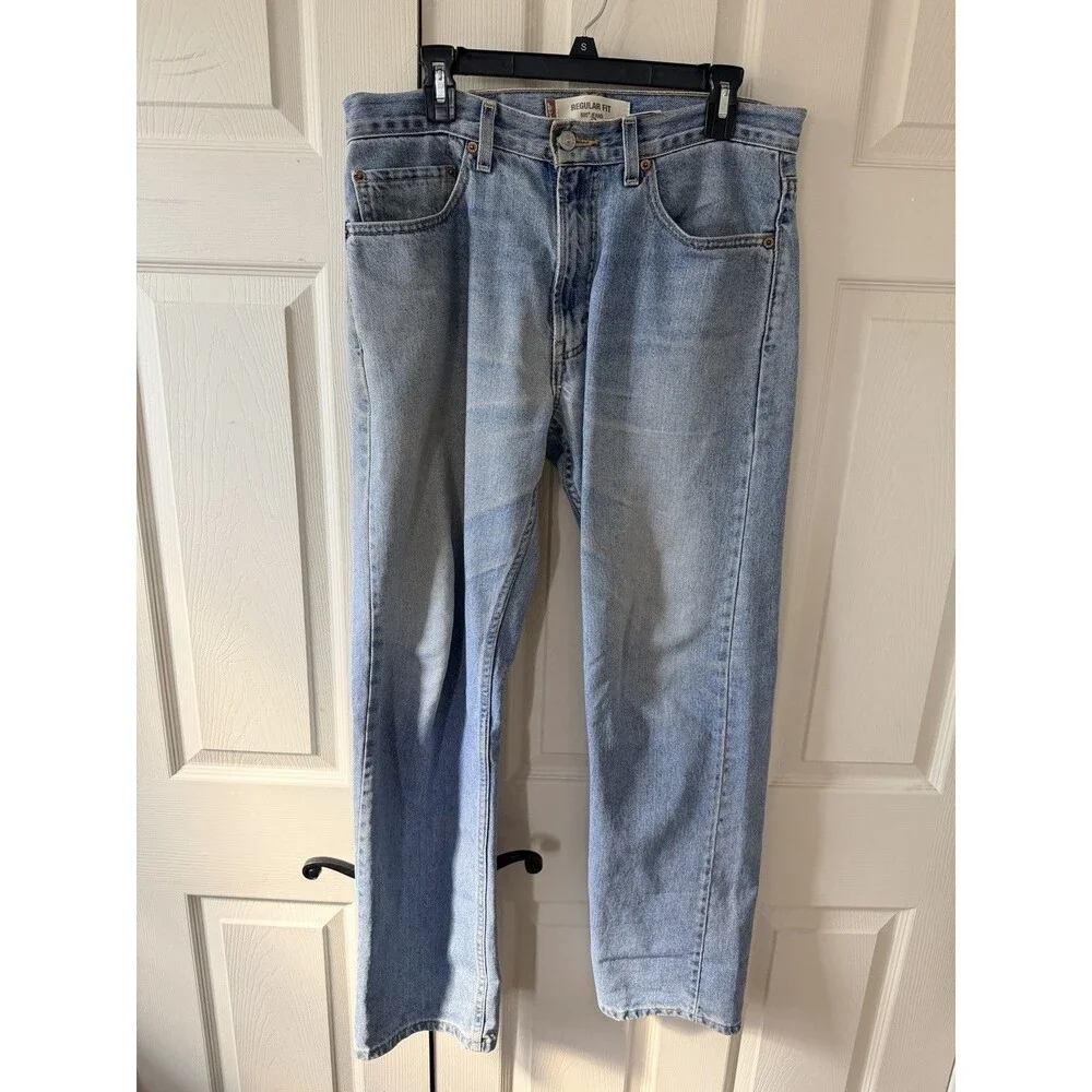 Levis 505 Regular Fit Straight Leg Jeans Light Wash Blue Mens 33x32 Vintage 90s